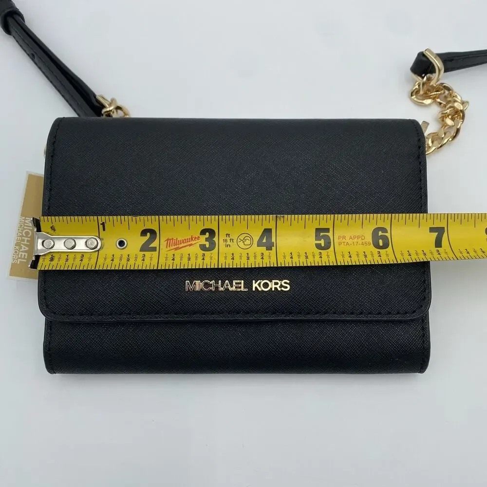 Michael Kors Jet Set Travel Crossbody Black Saffiano Leather Organizer Wallet